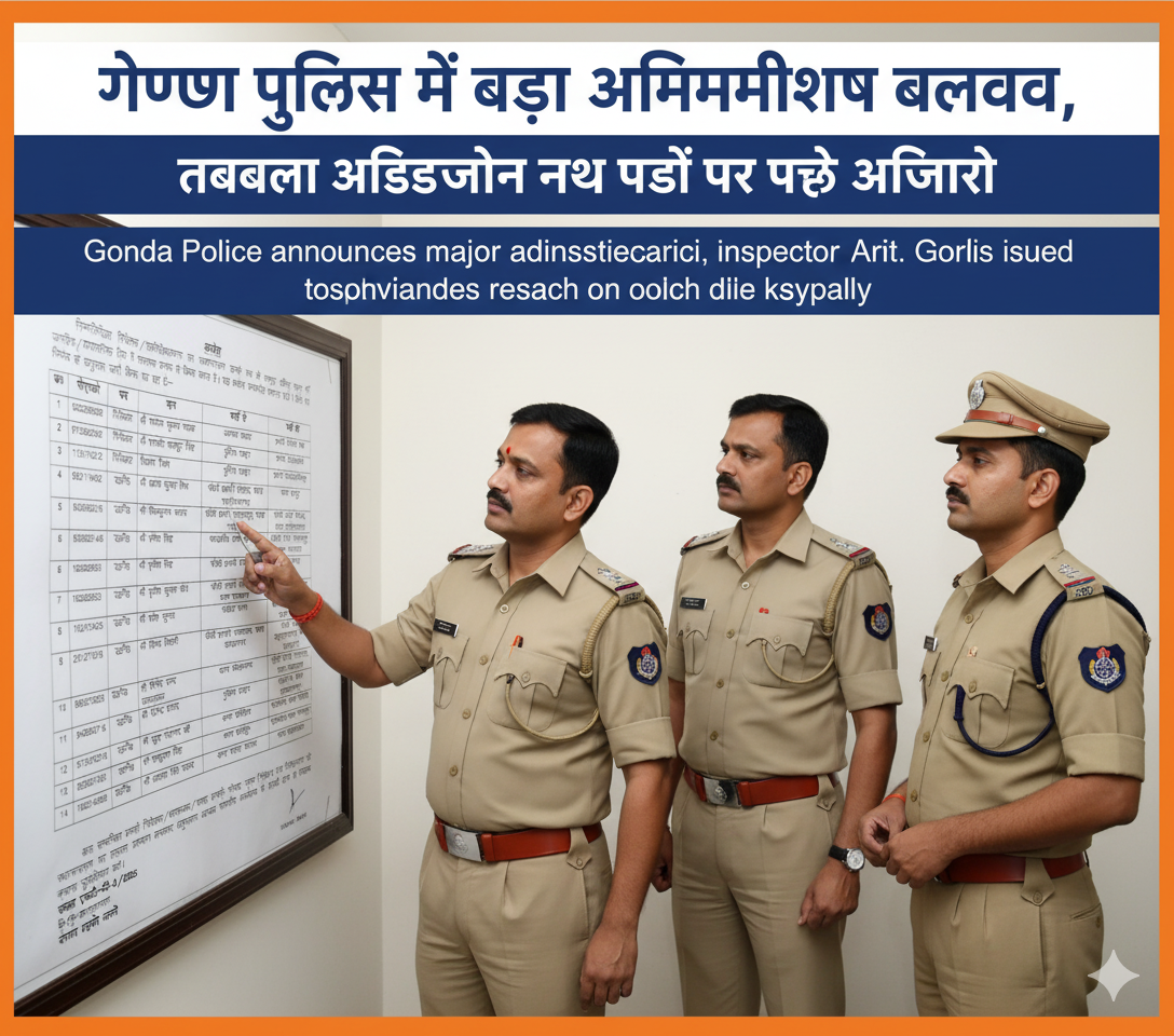 गोण्डा पुलिस में बड़ा प्रशासनिक बदलाव, निरीक्षक और उपनिरीक्षकों का तबादला आदेश जारी, नई जिम्मेदारियों के साथ नए पदों पर पहुंचे अधिकारी